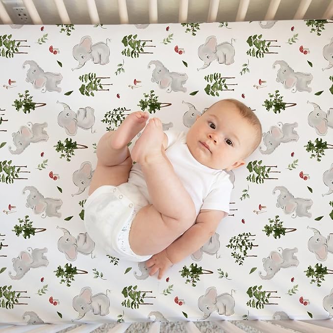 ACRABROS Crib Sheets for Girl Boy: Stretchy Baby Fitted Crib Mattress Sheets Sets 2 Pack Standard Size Ultra Soft Neutral, Elephants&Polar Bears