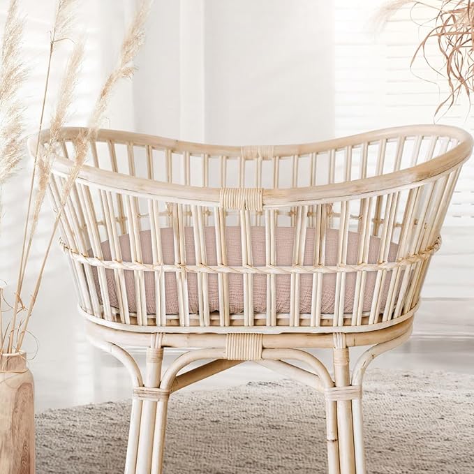 Muslin Bassinet Sheets Baby: Cotton Bassinet Sheets Fitted for Boys and Girls - Bassinet Sheets for Oval Rectangle or Hourglass Mattress(Sand Daisy)