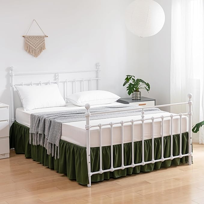 Bed Skirt Queen Size Ruffled Bed Skirt with Split Corners, 18 Inch Drop Dust Ruffle Bed Skirt with Platform, Green, Queen - 18" Drop