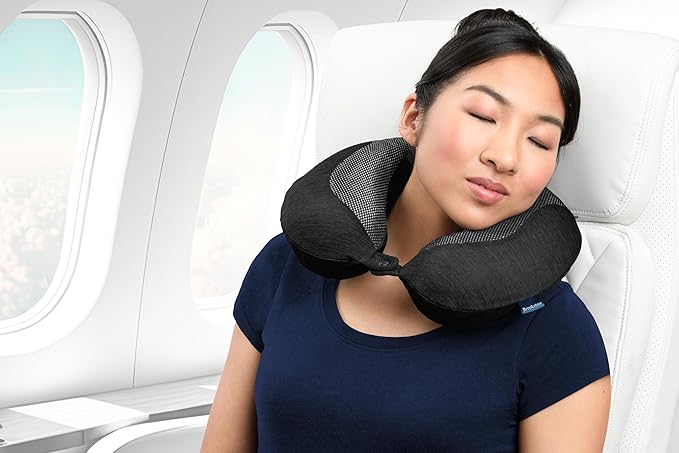 Brookstone Cool Touch Memory Foam Head and Neck Travel Pillow for Vacations, Airplanes, Trains, Buses, and Cars, Size One Size, Black