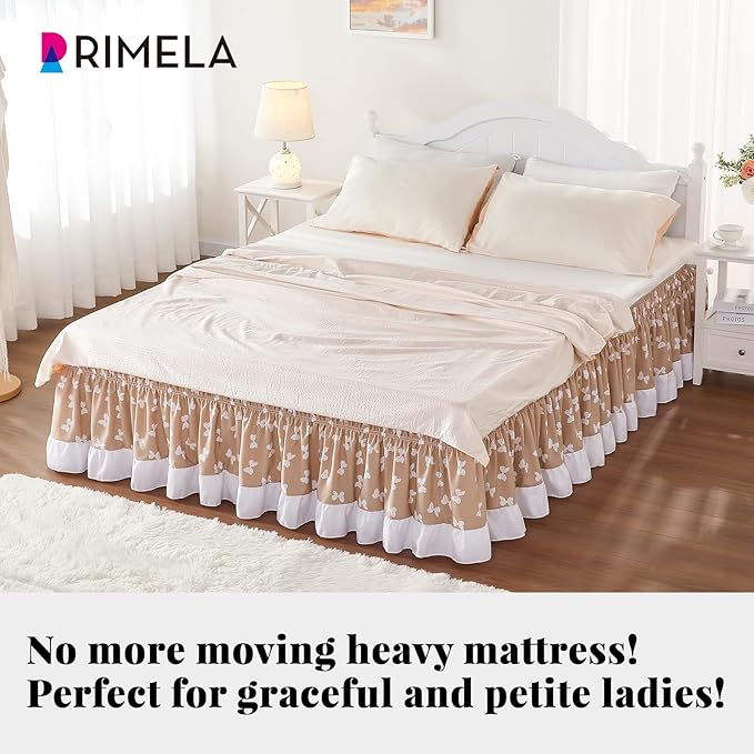 RIMELA Camel Elastic Bed Skirt King Szie 14 inch Drop, Cal King Bedskirt Easy to Put On, Solid Wrap Around Dust Ruffle, Fade Resistant Silky Fabric Machine Washable