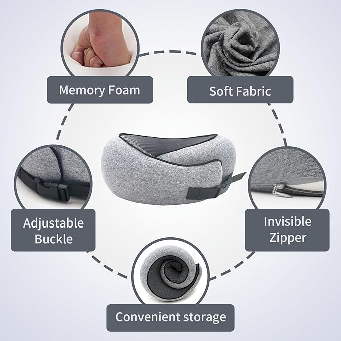 Travel Pillow, Neck Pillow, Neck Pillow for Traveling, Light Grey