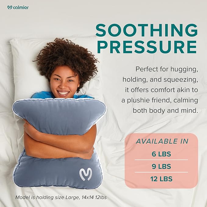 Calmier - 6 lb Sensory Weighted Pillow - Glass Bead Filled Hug Pillow - Ultra Plush Cozy Weighted Pillows for Adults and Kids - Child Sensory Pillow - Weighted Lap Pad (Light Grey - Minky, 6 LBS)