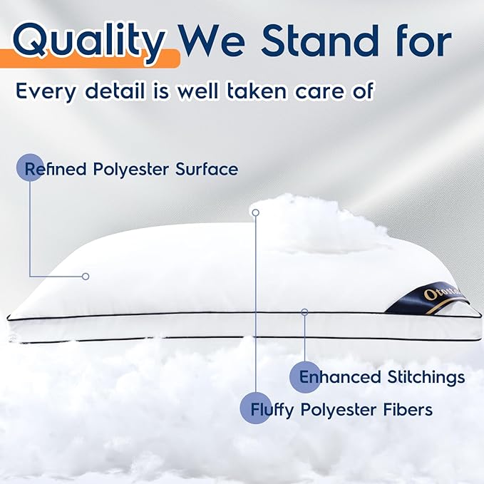 OTOSTAR Pillows King Size Set of 2 Bed Pillows for Sleeping Cooling Pillows 2 Pack with 3D Microfiber Filling Breathable Cover Pillows for Back Stomach or Side Sleepers Soft Fluffy Pillows for Bed