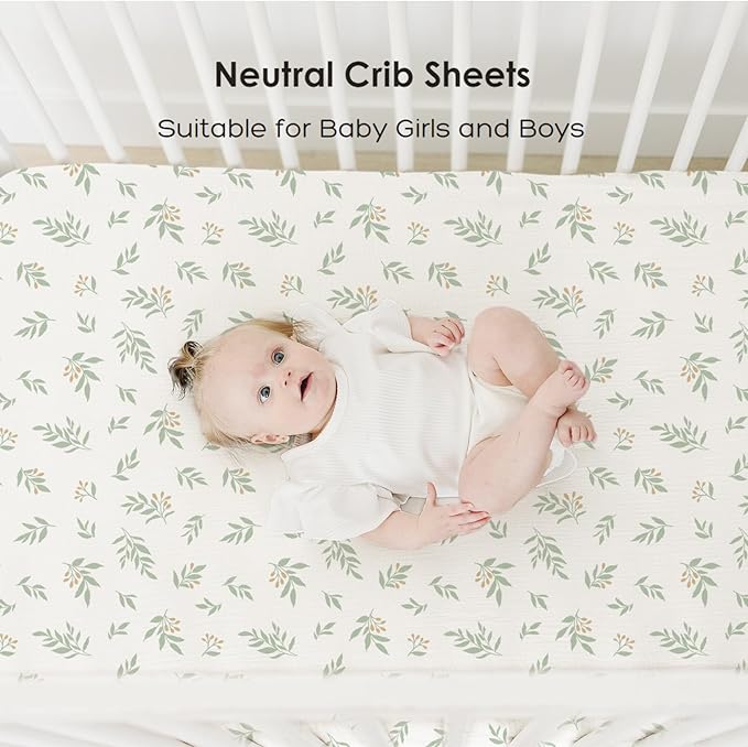 Muslin Cotton Crib Sheets - Neutral Fitted Sheets for Standard Crib& Toddler Mattress Soft and Breathable Baby Sheets for Boys and Girls - 28"x52"