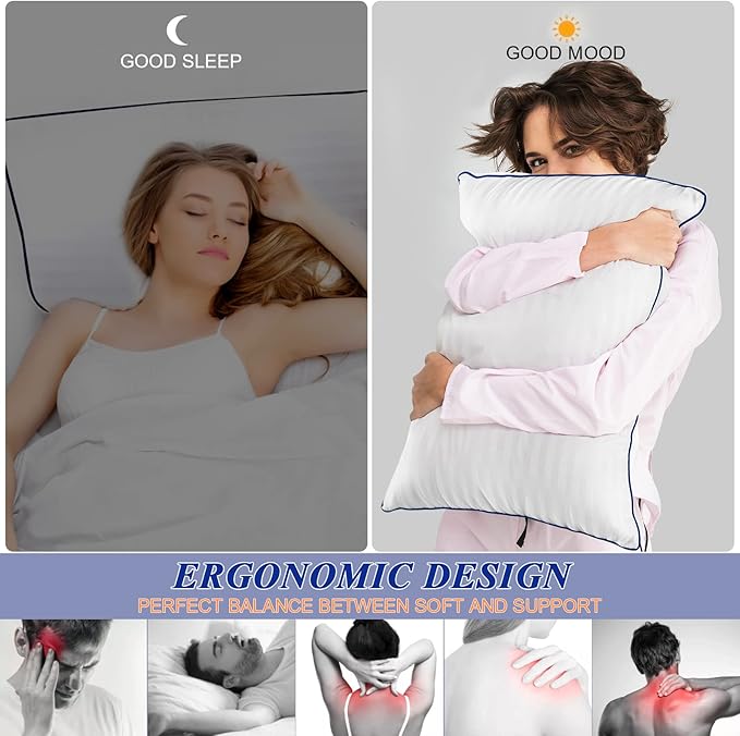 Bed Pillows for Sleeping Queen Size, Set of 2- Cooling, Luxury Hotel Quality with Premium Soft Down Alternative Filling for Back, Stomach or Side Sleepers