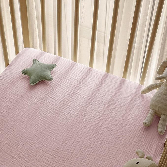 Muslin Crib Sheets, 2pk Neutral Fitted Baby Toddler Bed Sheets for Standard Crib Mattress & Toddler Bed Mattress, 28 x 52 inches, Pink Bunny