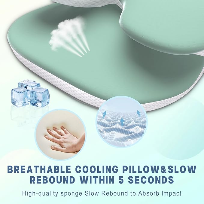Cervical Pillow for Neck and Shoulder Pain Relief, Ergonomic Neck Pillow for Sleeping, Contour Memory Foam Cervical Pillow, Neck Pillow for Side Back Stomach Sleepers with Ice Silk Fabric (Green)