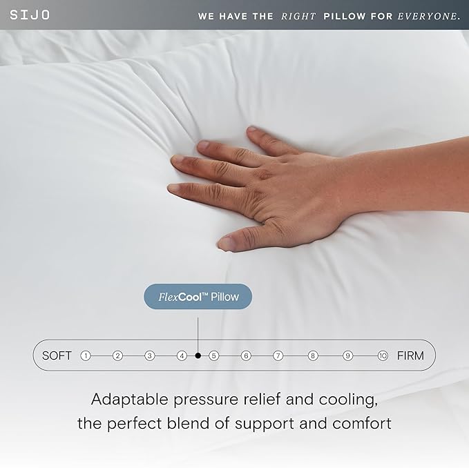 Sijo Premium Adjustable Bed Pillow, Lasting Cooling Surface, Shredded Memory Foam Pillows, Medium Firm, Perfect for Back, Side and Stomach Sleeper (King)