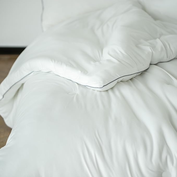 KASENTEX Super-Duper Ultra Soft Jersey Knit Queen Comforter Set, Buttery Smooth Bed Bedding White Comforter 3 Piece Solid Breathable - All Season Queen Size with 2 Pillow Case Shams, 88x90 inches