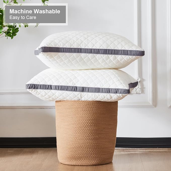 Soft Pillows Standard Size Set of 2,Bed Pillows with Gusseted Edge,Fluffy Microfiber Standard Pillows 2 Pack for Back, Stomach or Side Sleepers