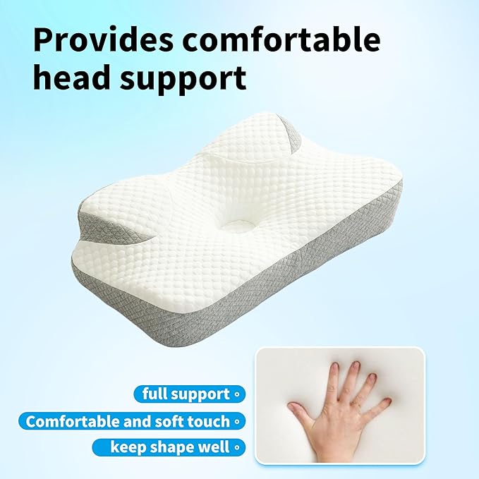 Cervical Neck Pillow for Pain Relief, Contour Memory Foam Pillows for Sleeping, Ergonomic Neck Support Pillow for Shoulder, Suitable for Side Back Stomach Sleepers with Cooling Pillowcase