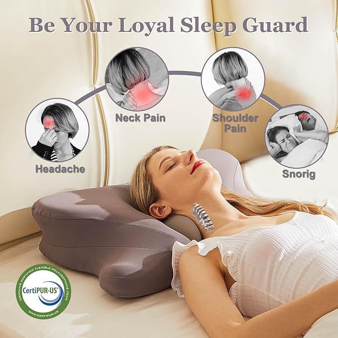 Cervical Pillow for Neck Pain Relief,Premium Memory Foam Contour Neck Pillow,Comfort Cervical Pillow for Neck and Shoulder Pain,Neck Pillow for Side Stomach Back Sleeping,Grey