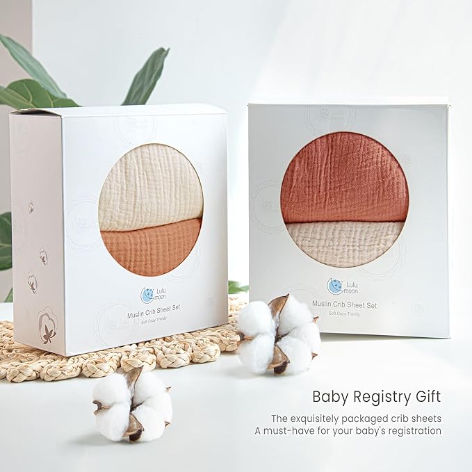 Lulu moon Muslin Crib Sheets - Fitted Crib Mattress Sheets for Boys and Girl - 28"x 52", 2 Pack