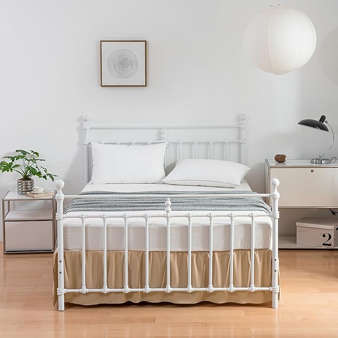 Bed Skirt Queen Size Ruffled Bed Skirts with Split Corners, 18 Inch Drop Dust Ruffle Bed Skirt with Platform - Queen, 18 Inch, Light Camel