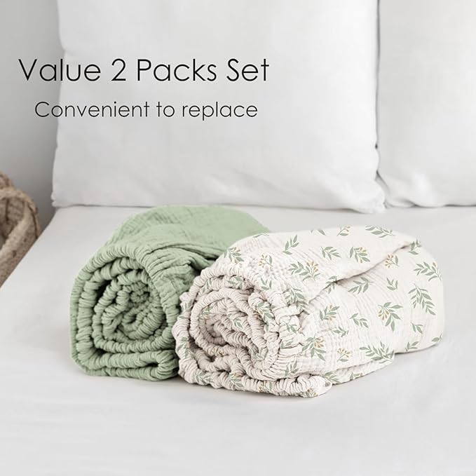 Muslin Cotton Crib Sheets - Neutral Fitted Sheets for Standard Crib& Toddler Mattress Soft and Breathable Baby Sheets for Boys and Girls - 28"x52"