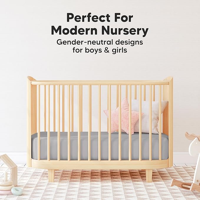 Pack and Play Sheets Fitted, 2-Pack Mini Crib Sheets - Pack N Play Sheets, Organic Fitted Crib Sheet for Pack and Play Mattress, Playard Baby Crib Sheets, Crib Sheets Neutral for Boys, Girls (Steel)