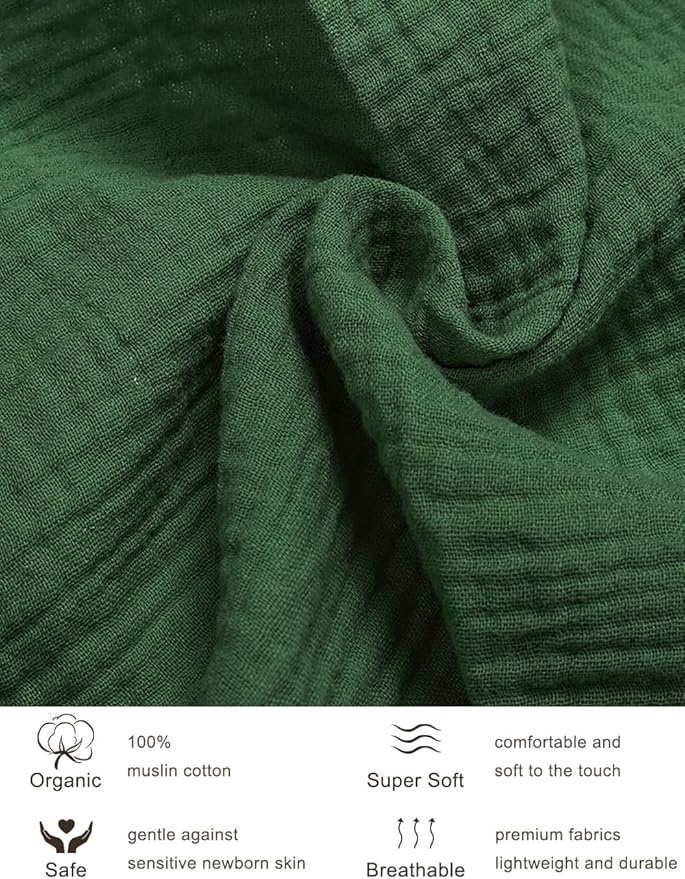 Dark Green Baby Crib Sheets, Soft Muslin Baby Crib Sheets for Standard Crib Mattress, 28" x 52" Neutral Cotton Toddler Bed Sheet (46C-13)
