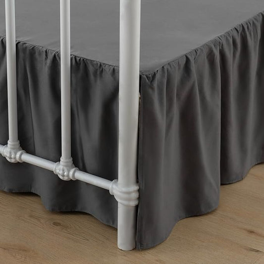 Bed Skirt Queen Size Ruffled Bed Skirt with Split Corners, 14 Inch Drop Dust Ruffle Bed Skirt with Platform, Dark Grey, 14''Queen