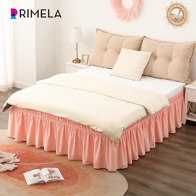 RIMELA Bed Skirt Queen Size 18 Inch Drop, Wrap Around Elastic Bedskirt Solid Microfiber Luxury Hotel Quality Fabric, Easy to Install Machine Washable Wrinkle & Fade Resistant, Coral