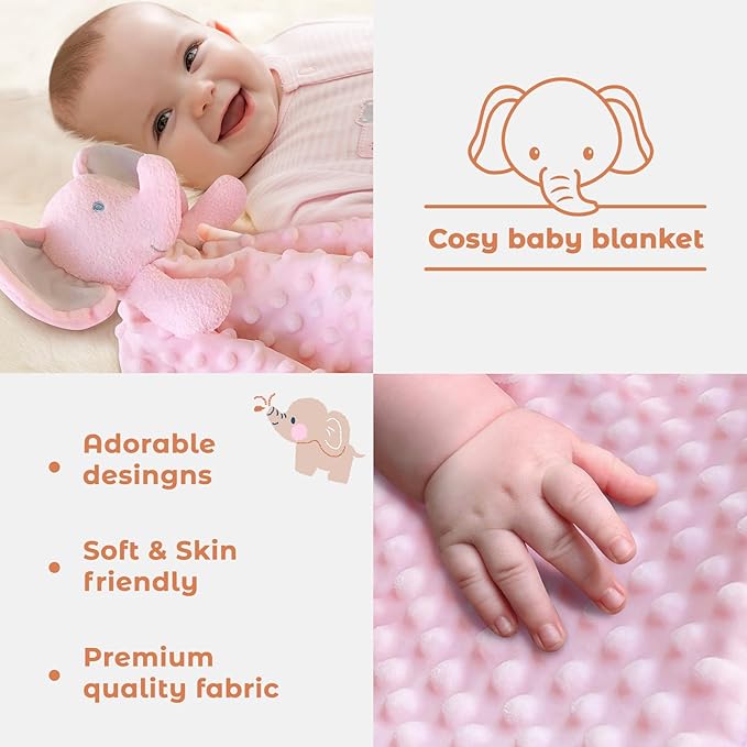 Pink Elephant Baby Security Blanket Loveys for Babies Girls, 16" Soft Baby Lovey Blanket, Baby Snuggle Stuffed Animals Blankie, Baby Girls Gifts for Infant and Toddler