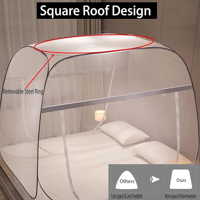 CMINGJ Mosquito Net for Bed, Portable pop up Mosquito Netting with Bottom, Free Installation-Suitable for Bedroom, Camping, Folding Portable Design for Baby Adults (Gray- L87 x W79 x H61)