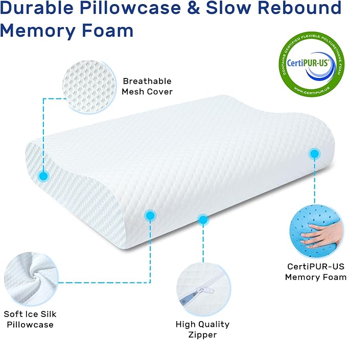 Memory Foam Pillows Neck Pillow Bed Pillow for Sleeping, Ergonomic Cervical Pillow for Neck and Shoulder Pain Relief,Orthopedic Contour Pillow for Side Back Stomach Sleeper