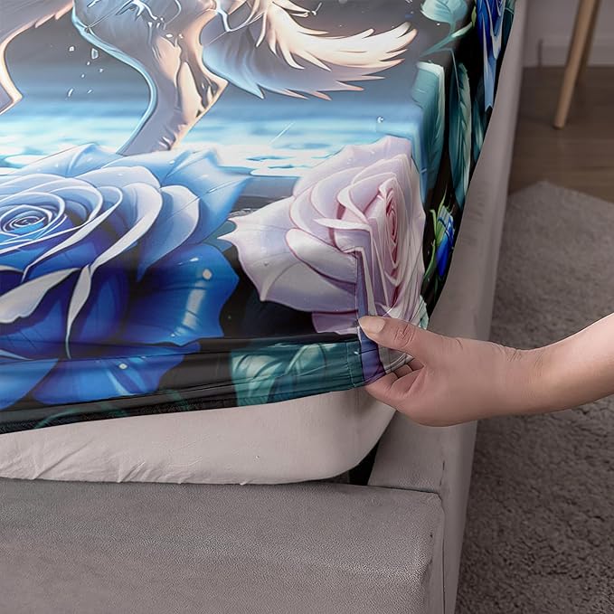 AILONEN Wolf Fitted Sheet Set Queen Size, Blue Lightning Wolf Butterfly Safari Wolf Bed Sheet Set,3 Pieces Teen Boys Sheet Set,Cool Wolf Fitted Sheet with 2 Pillowcases