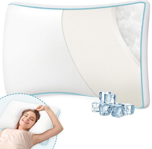 Bed Pillows Queen Size - Premium Luxury Hotel Quality Cooling Bed Pillows for Sleeping,Soft Fluffy & Memory Foam Filling,Support Loft Gusseted Bed Pillows for Side and Back Sleepers (Medium)