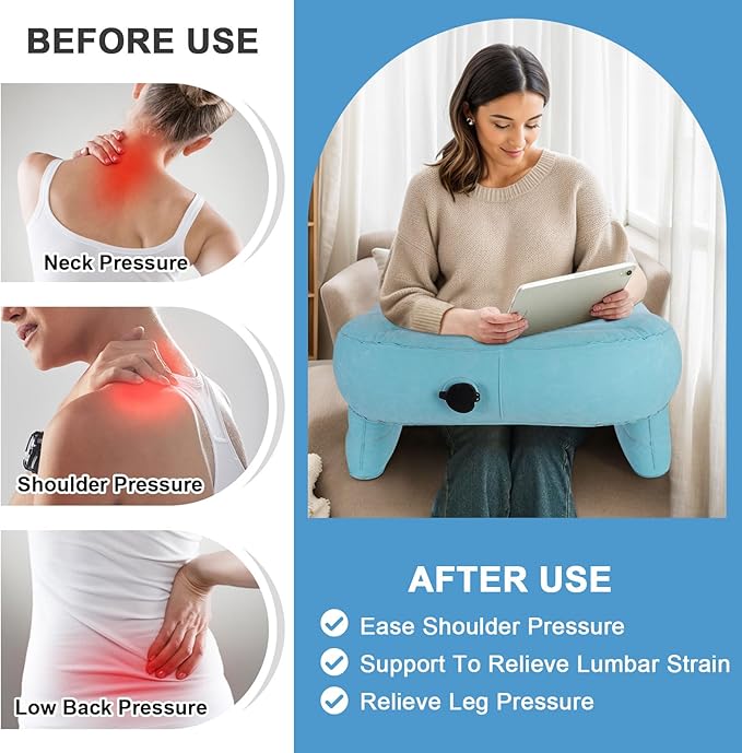 cjc Reading Pillow for Gaming, Memory Foam Gaming Pillow for Lap with Coaster, Hight Adjustable Lap Desk Pillow for Reading, Working, Crocheting or Sitting in Bed Floor Sofa (Blue)