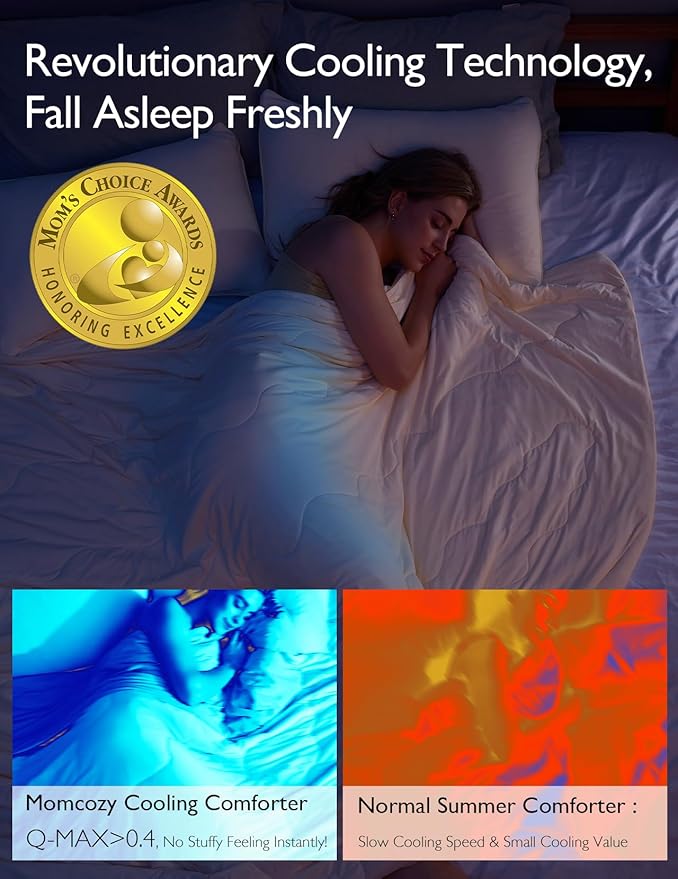 Momcozy Life CoolMurm Cooling Comforter for Hot Sleepers, Twin/Twin XL 68" x90” Pregnancy Cooling Blanket, All-Season Lightweight Soft Breathable Cooling Quilt Duvet, Stay Cool All Night Beige Yellow