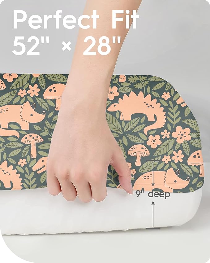 Dinosaur Crib Sheets for Boys, Premium Soft Crib Mattress Fitted Sheet, Ultra Breathable Baby Sheets, Super Stretchy Baby Bed Sheets 28x52x9 Extra Deep Pocket, 2 Pack