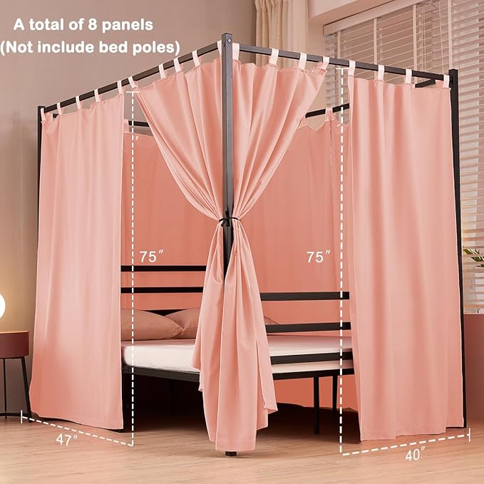 Akiky Canopy Bed Curtains 4 Corner Bed Canopies Pink Canopy Curtains Panel 8 Drapery Panel Curtain for All Bed Sizes