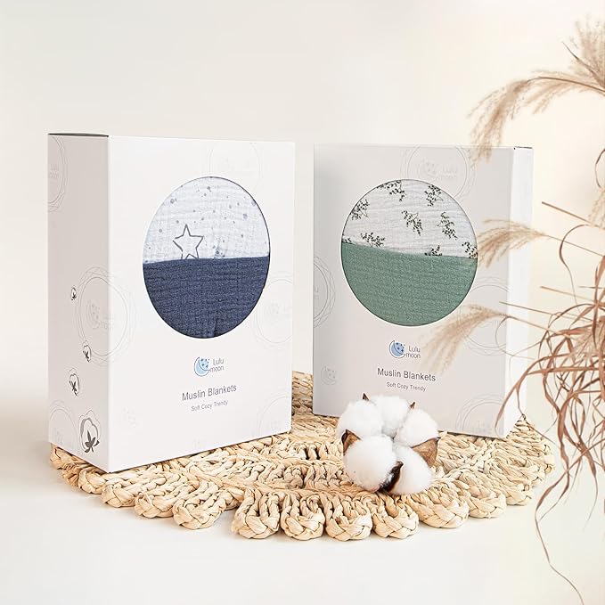 Lulu moon Muslin Quilt Blanket, Crib Blanket for Baby and Toddler,47x47 Inches(Blue Star)