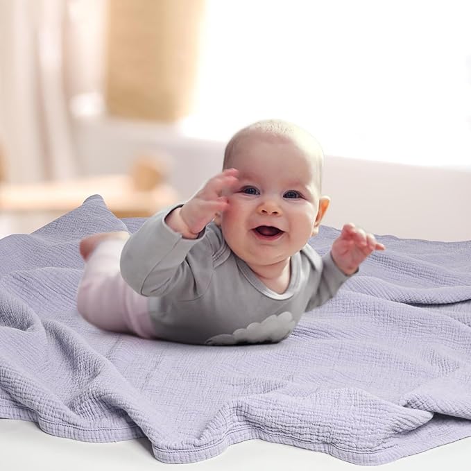 Lulu moon Muslin Quilt Blanket, Crib Blanket for Baby and Toddler,47x47 Inches(Purple)