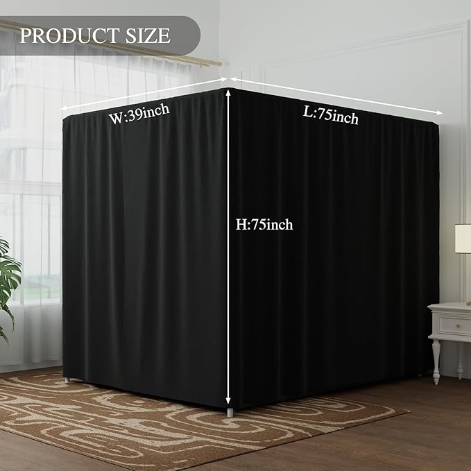 Black Canopy Bed Curtains - 4 Corner Post Bed Curtains Twin Lightproof Drapes Bed Canopy Curtains with Tie Backs for Adults & Girls Bedroom Decoration(Black,Twin)
