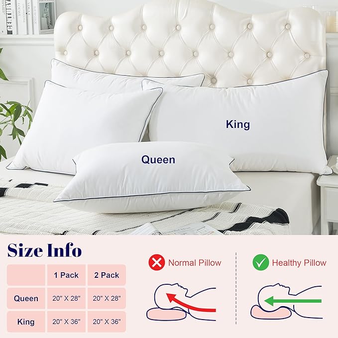 Cosybay Goose Feather and Down Bed Pillow, Premium Medium White Pillow Inserts for Sleeping, Luxury Bedding Pillows for Side and Back Sleepers, Queen Size, 20x36 Inches, 1 Pack