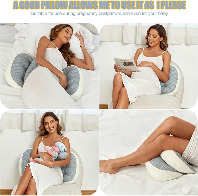 Pregnancy Pillows for Sleeping, Portable Maternity Pillow for Side Sleeper, Support for Back, Belly, HIPS for Pregnant Women, Adjustable Travel Pregnancy Pillow (Grey)