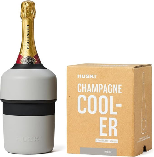 Huski Champagne Chiller | NEW | Award-Winning Iceless Design with Detachable Bottle Stopper | Keeps Wine Cold up to 6 Hours | Fits most 750ml Champagne, Prosecco & Sparkling Wine Bottles (Stone Grey)