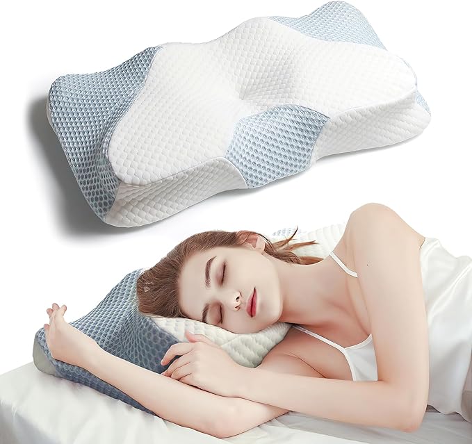 Aone Cervical Pillow for Neck and Shoulder Pain Relife, Memory Foam Neck Pillow with Breathable Pillowcase for Side Back Sleeping, Stomach Sleepers, Queen Size 25.5x14x5.9 Inches