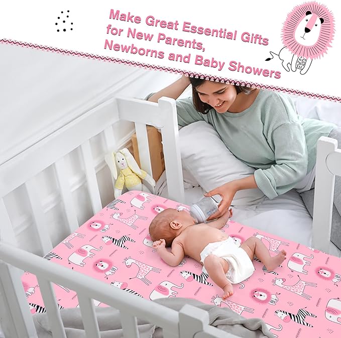 JISEN Baby Crib Sheets Soft Breathable Pink Fitted Crib Sheets Baby Sheet for Standard Crib and Toddler Mattress Baby Bed Sheets for Crib for Baby Boys Girls Neutral 52x28 Inch Elephant