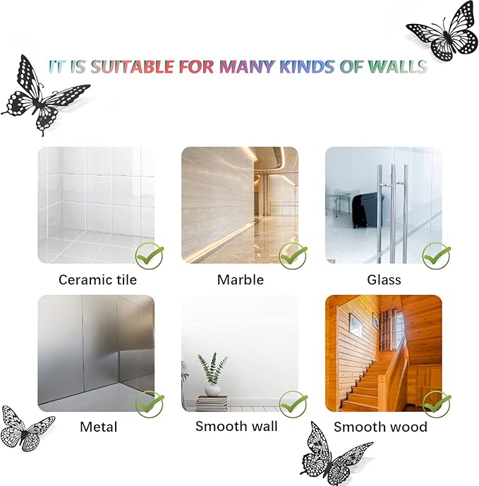 SAOROPEB 3D Butterfly Wall Decor 48 Pcs 4 Styles 3 Sizes-Butterfly Birthday Decorations&Butterfly Party Decorations&Butterfly Cake Decorations-Removable Gold Butterfly Decorations (Black)