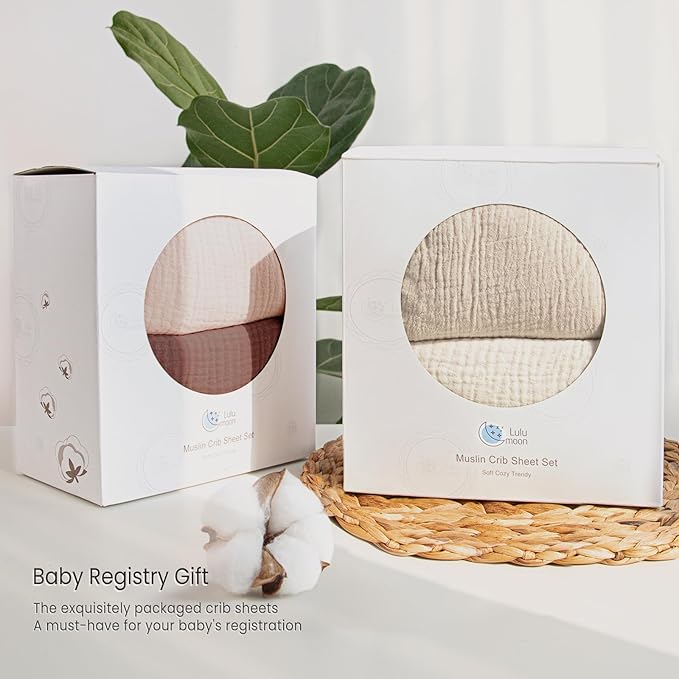 Baby Muslin Crib Sheets - Toddler Cotton Fitted Crib Sheets Neutral for Boys and Girls 2Pack