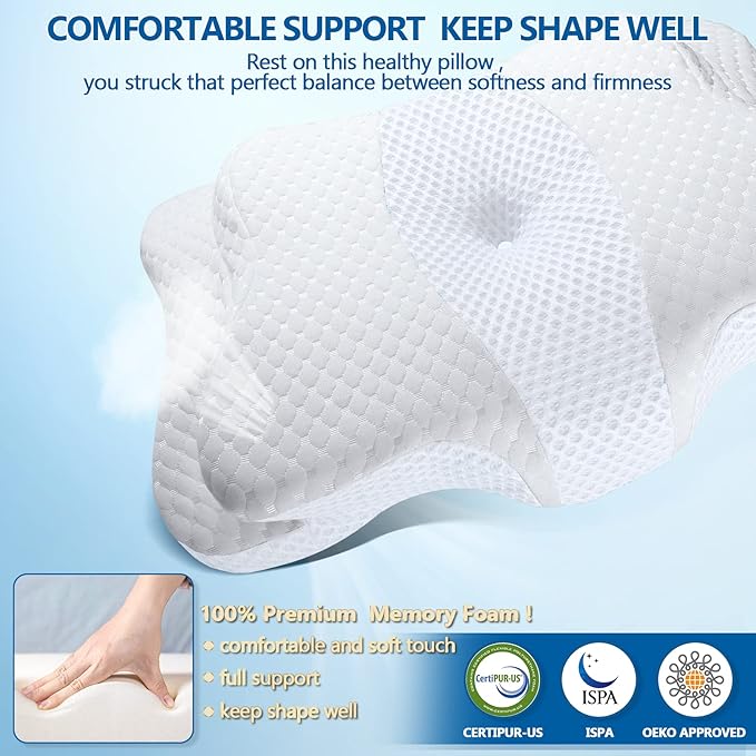 Pain Relief Cervical Pillow for Neck and Shoulder Support,Hollow Design Memory Foam Pillows with Cooling Case,Orthopedic Ergonomic Neck Pillow,Contour Bed Pillow for Side Back Stomach Sleeper…
