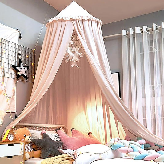 Upgrade Version of Canopy for Kids Bed, Extra Large Canopy for Girls Room Decoration Princess Castle Play Tent Hanging House, Dreamy Canopy for Children Room Reading Nook Canopies (Pale Pink Ruffle)