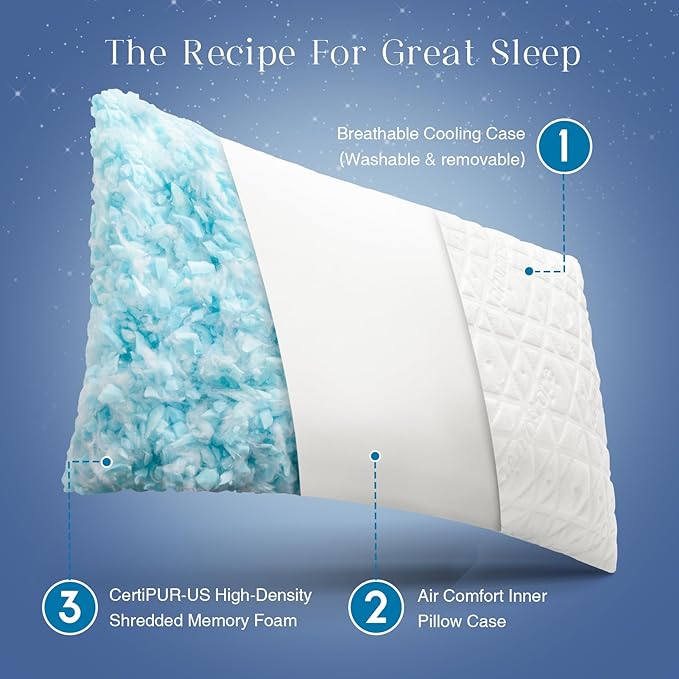 Phantoscope Memory Foam Pillows for Sleeping, Shredded Memory Foam Cooling Pillows Queen Size 2 Pack - Adjustable Bed Pillows for Hot Sleepers, Firm Pillow for Neck Shoulder Pain, Queen