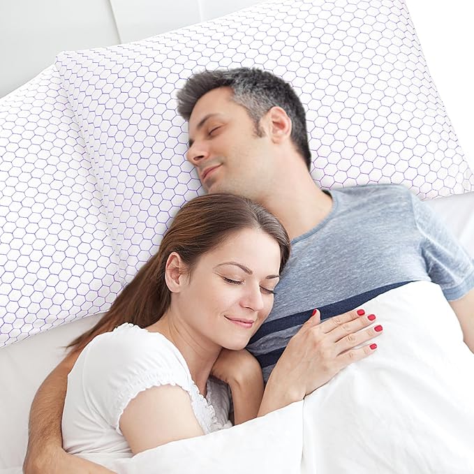 Shredded Foam Pillow for Sleeping, Cooling Bed Pillows Set of 2, Adjustable Pillows for Side, Back, Stomach Sleepers with Washable Pillowcase (Queen Size, Purple)