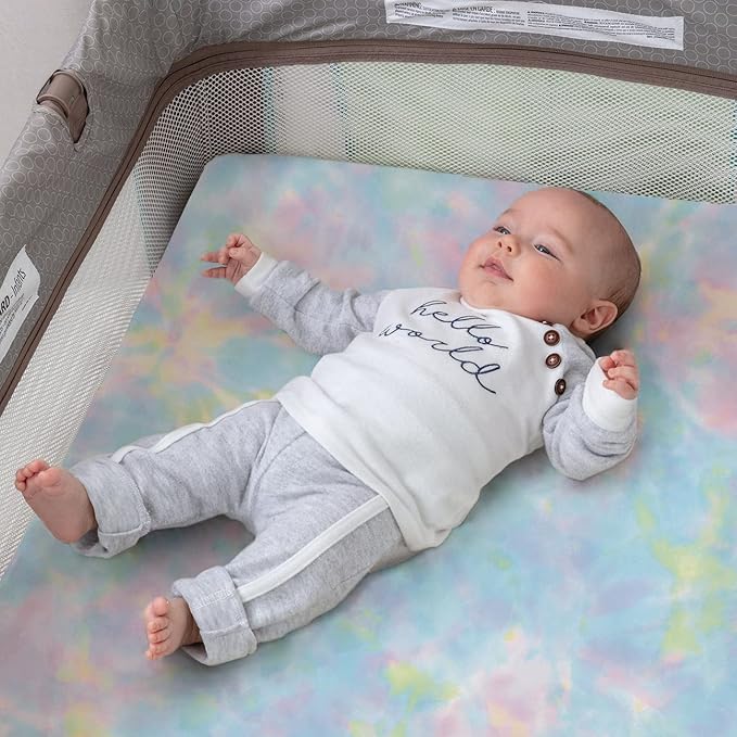 TotAha Premium Stretchy Crib Sheets (2-Pack)-Hypoallergenic, Silky Comfort, Buttery Soft, Calming Effect, All-Season Jersey-Knit Sheets, 28 X 52 X 9'' (Rainbow & Tie dye)