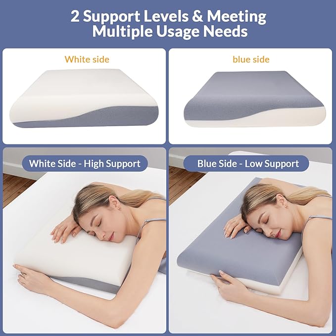 Memory Foam Pillow, Double Sided Different Firmness Zero Pressure Pillow, Comfortable and Breathable Provides Neck Support and Shoulder Pain Relief.