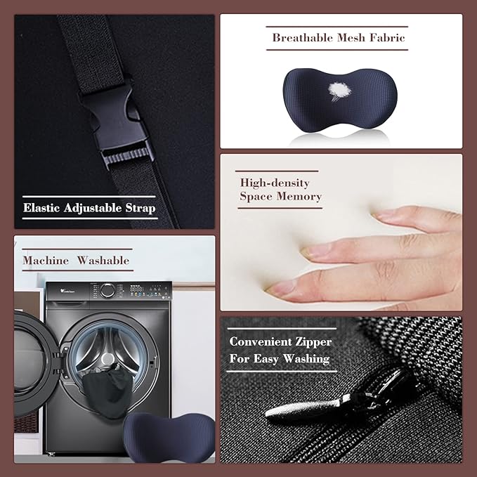 Memory Foam Car Headrest Pillow, Ice Silk Car Pillow for Driving Seat with Adjustable Strap, Breathable Removable Cover & Ergonomic Design - Softness Office Travel Car Neck Pillow(Purple, 1PC)